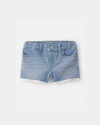 Toddler Girl Eyelet Trim Denim Shorts - Light Wash
