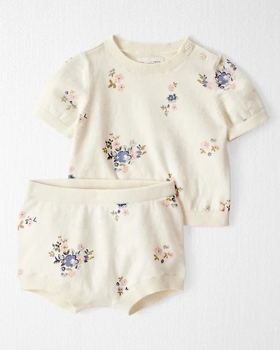 Baby Girl 2-Piece Organic Cotton Sweater Knit Set in Blooming Garden Print