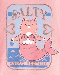 Baby Girl Mermaid Cat 100% Cotton Snug Fit 4-Piece Pajama Set - Pink/Ivory