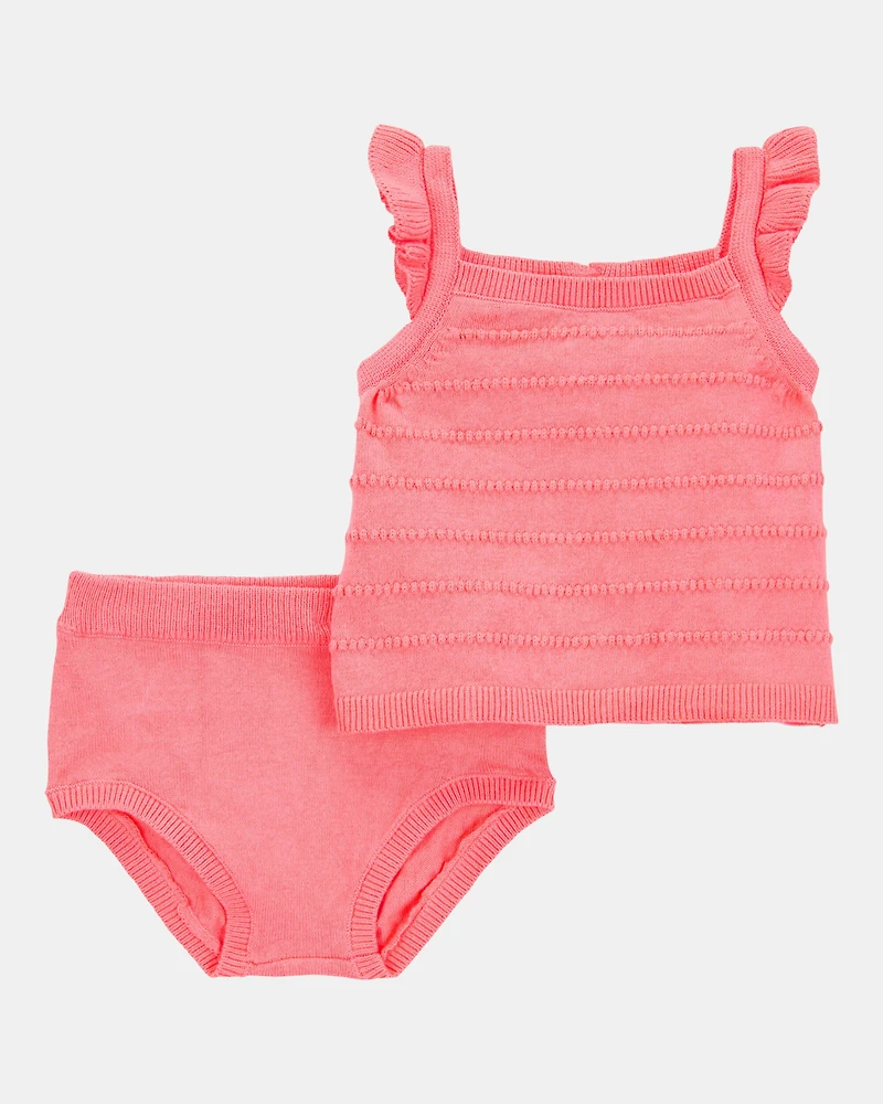 Baby Girl 2-Piece Sweater Knit Tank & Diaper Cover Set