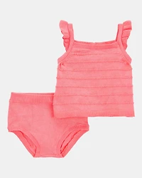 Baby Girl 2-Piece Sweater Knit Tank & Diaper Cover Set