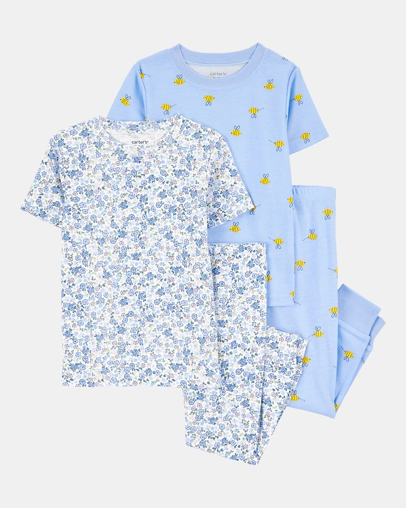 Toddler Girl 4-Piece Floral Cotton Pajamas