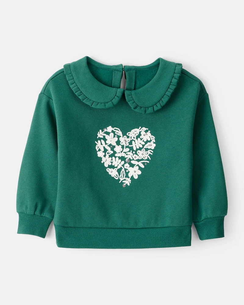 Toddler Girl Heart Long-Sleeve Pullover Sweatshirt - Green