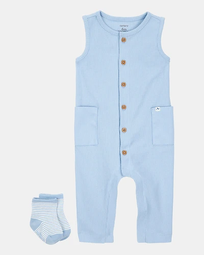 Baby 2-Piece Jumpsuit & Sock Set - Blue