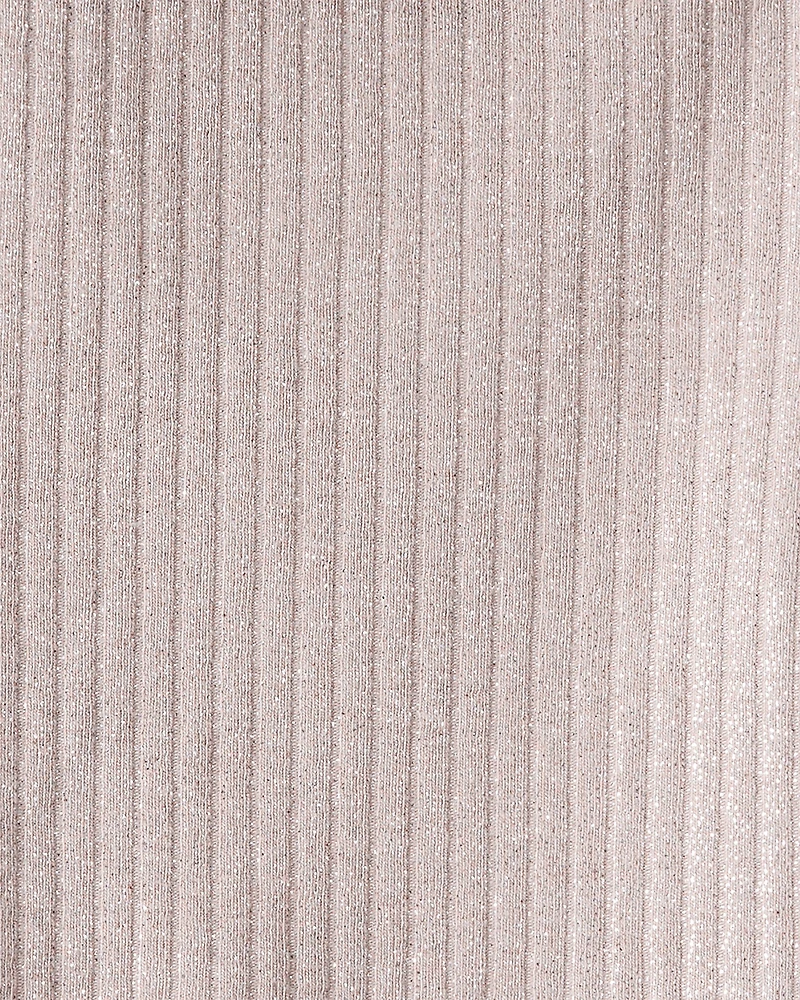 Baby Girl Shimmer Rib Mock Neck Top - Brown