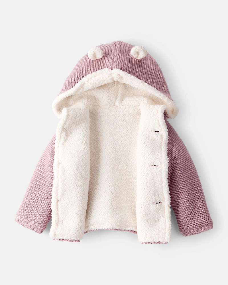 Baby Girl Sherpa Lined Cotton Long-Sleeve Jacket - Pink