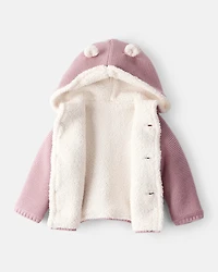 Baby Girl Sherpa Lined Cotton Long-Sleeve Jacket - Pink