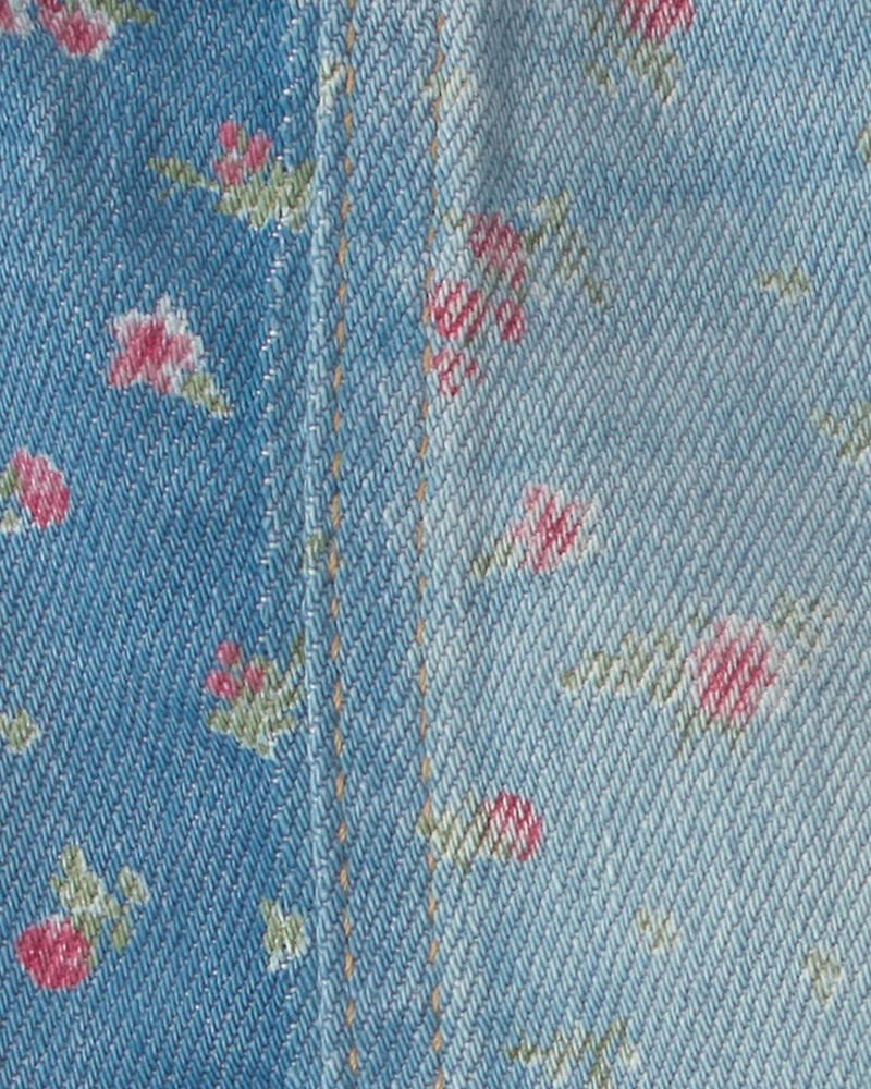 Baby Girl Floral Denim Skirt - Light Wash