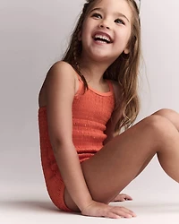 Toddler Girl Smocked One-Piece Swimsuit - Orange