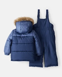 Toddler Boy 2-Piece Hooded Snowsuit Jacket & Bib Set - Navy