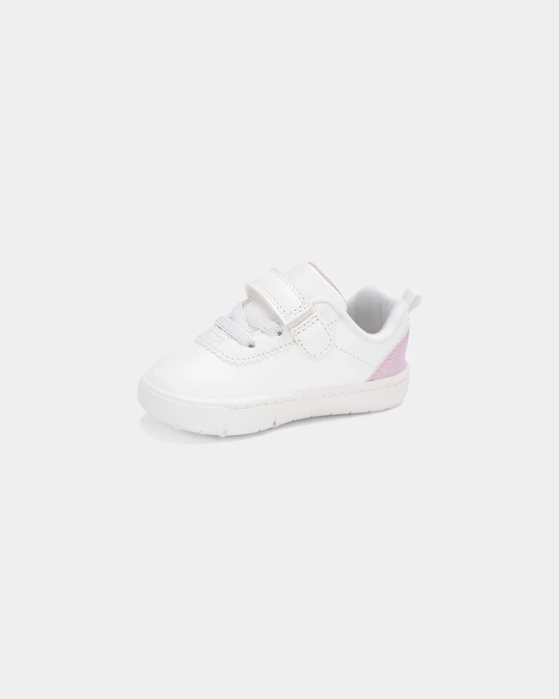 Baby Girl Every Step® First Walker Shimmer Heart Sneakers - White/Pink