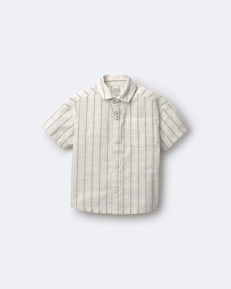 Toddler Boy Dobby Knit Button-Down Short-Sleeve Shirt - Cream