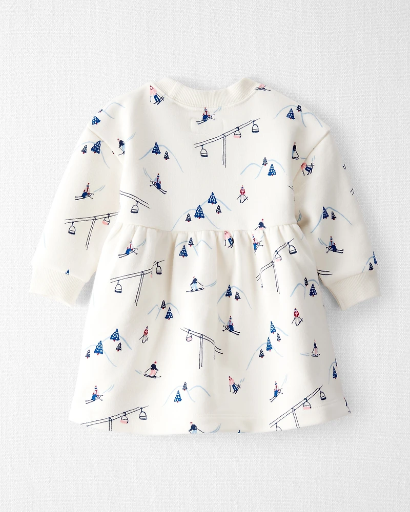Baby Girl French Terry Dress Made with Organic Cotton in Snowy Slopes Print