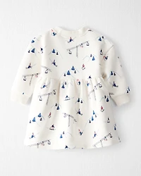 Baby Girl French Terry Dress Made with Organic Cotton in Snowy Slopes Print