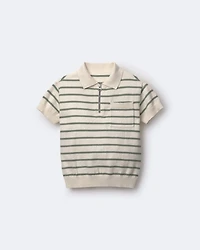 Toddler Boy Knit Zip-Up Polo in Stripes - Cream