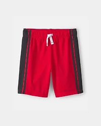 Boys Striped Mesh Active Shorts - Red