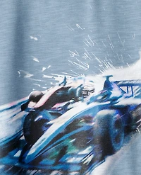 Boys Race Car Cotton Pullover Sweatshirt - Blue