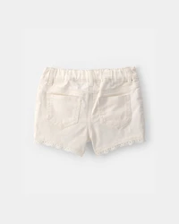Baby Girl Eyelet Trim Twill Shorts - Cream