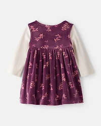 Baby Girl Flowers Print Velour Sleeveless Dress Set - Purple