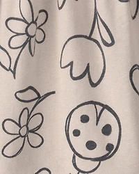 Baby Girl Floral Ladybug Short-Sleeve Dress - Brown