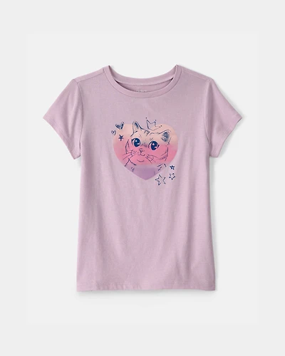 Girls Cat Heart Graphic Tee - Purple