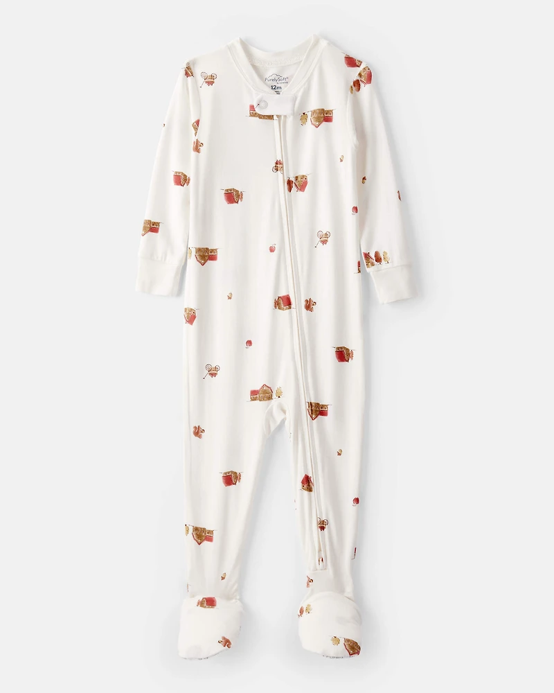Baby Barn Print PurelySoft 2-Way Zip 1-Piece Pajamas - Ivory
