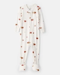 Baby Barn Print PurelySoft 2-Way Zip 1-Piece Pajamas - Ivory