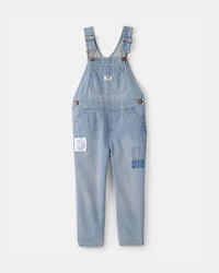 Toddler Girl Denim Patch Overalls - Light Wash