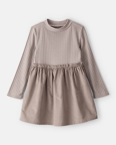 Toddler Girl Rib Knit Dress - Brown