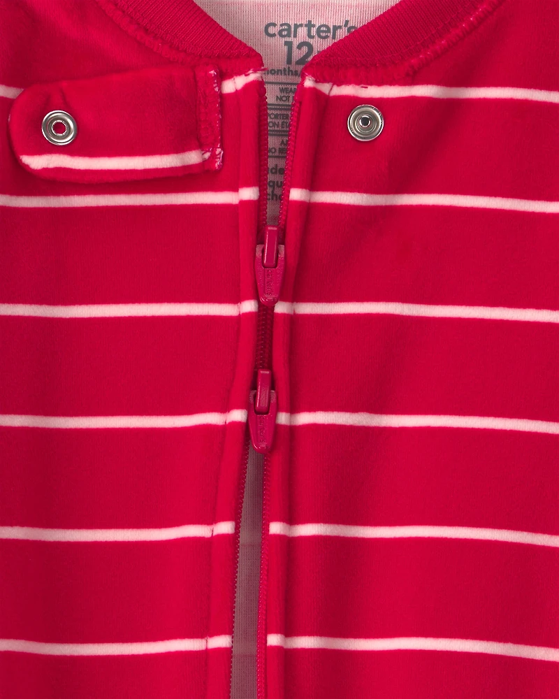 Baby Boy 1-Piece Moose Striped 2-Way Zip DreamPlush Snug Fit Footed Pajama - Red