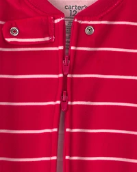 Baby Boy 1-Piece Moose Striped 2-Way Zip DreamPlush Snug Fit Footed Pajama - Red