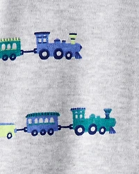 Baby Boy Train Cotton Long-Sleeve Snug Fit Sleep & Play Pajamas - Grey