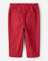 Baby Girl Heart Pocket Twill Pants - Red