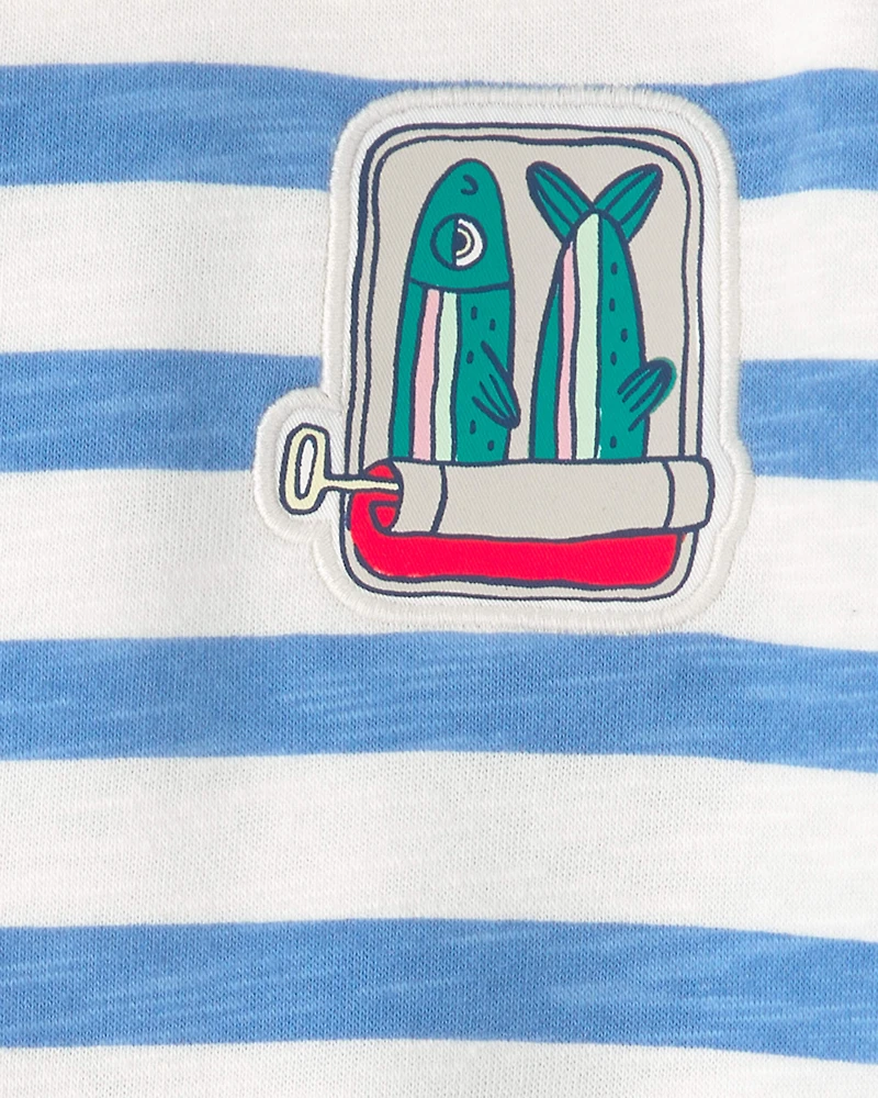 Toddler Boy Striped French Terry Pullover Sweatshirt - Blue/White