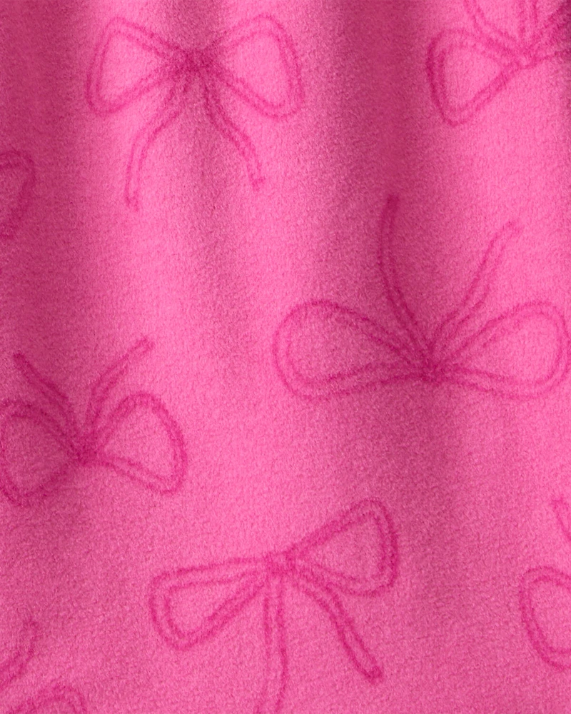 Girls Bow Print Fleece Long-Sleeve Loose Fit Night Gown - Pink