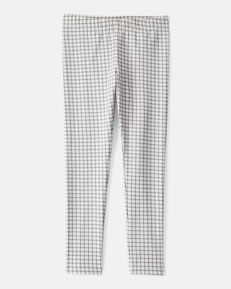 Girls Plaid Cotton Pull-On Stretch Leggings - Grey