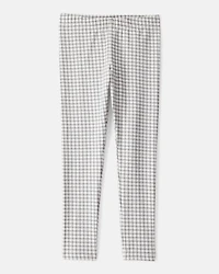 Girls Plaid Cotton Pull-On Stretch Leggings - Grey