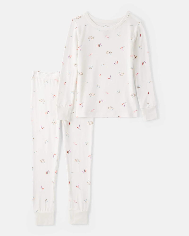 Girls Print PurelySoft Long-Sleeve 2-Piece Pajamas - Ivory