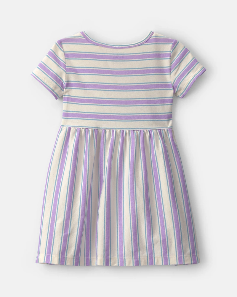 Toddler Girl Striped Short-Sleeve Dress - Purple/Ivory