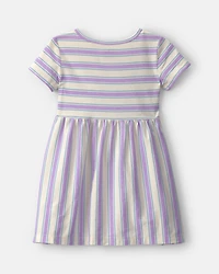 Toddler Girl Striped Short-Sleeve Dress - Purple/Ivory