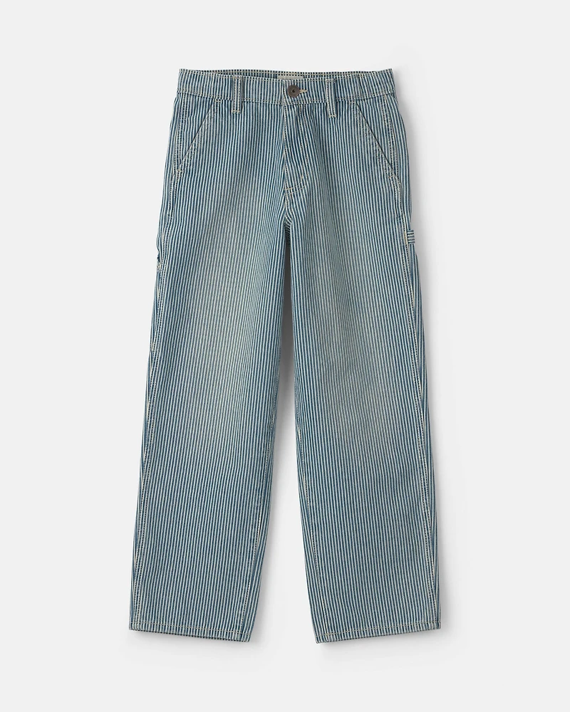Boys Hickory Stripe Denim Baggy Jeans - Light Wash