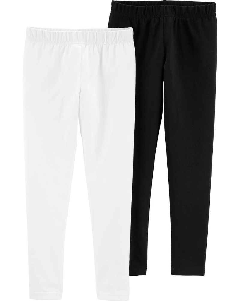 Kid 2-Pack Black & White Cotton Stretch Leggings