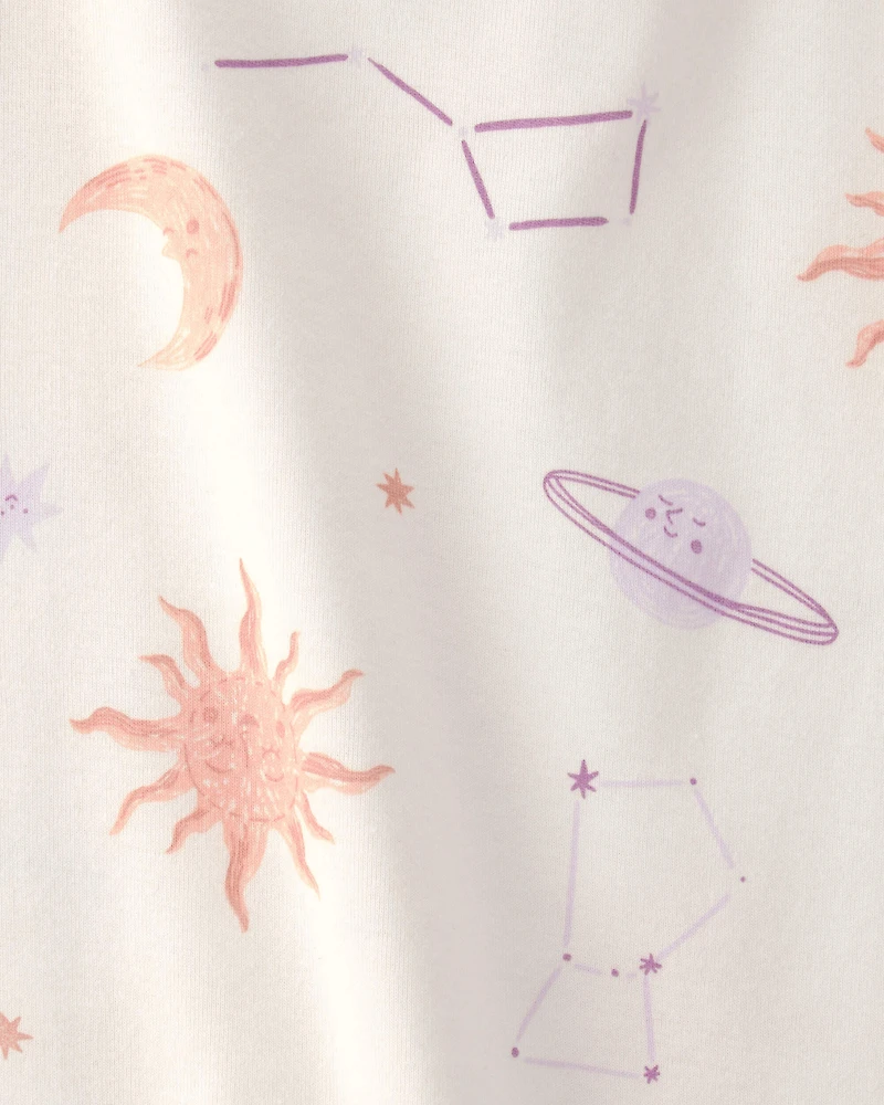Girls Space Constellation Tie-Dye 100% Cotton Snug Fit 4-Piece Pajama Set - Purple