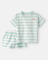 Toddler Boy 2-Piece Shark Striped Top & Short Set - Blue/Ivory