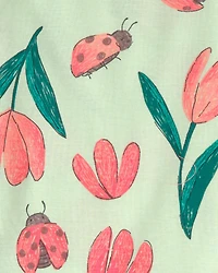 Baby Girl Ladybug Floral 100% Cotton Snug Fit 4-Piece Pajama Set - Pink/Green