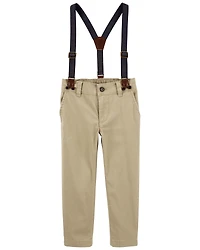 Toddler Boy Suspenders Pants - Khaki