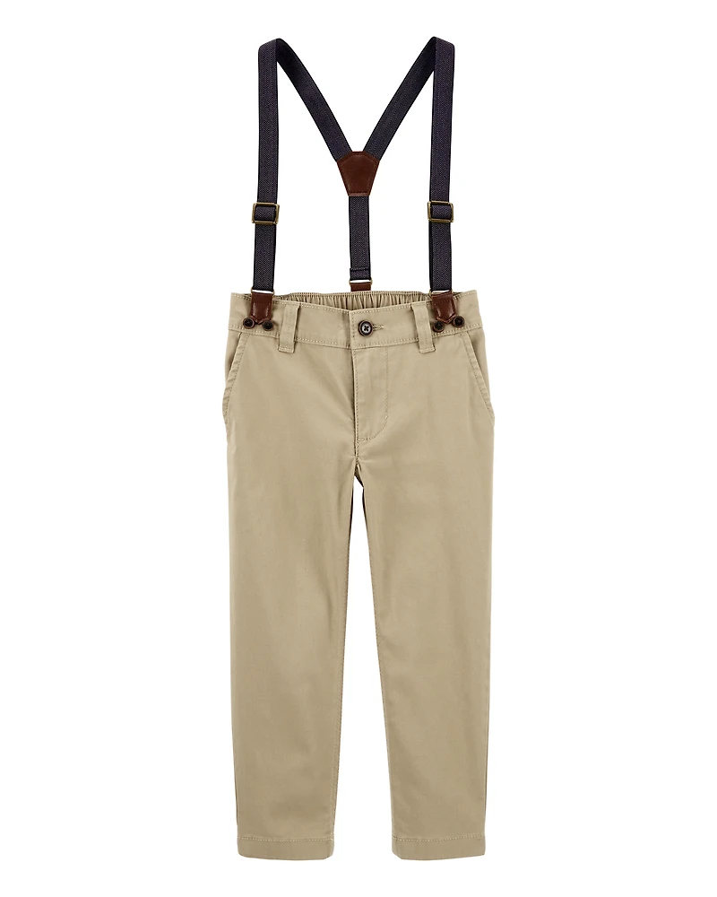 Toddler Boy Suspenders Pants - Khaki