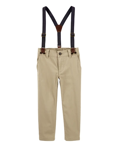 Toddler Boy Suspenders Pants - Khaki
