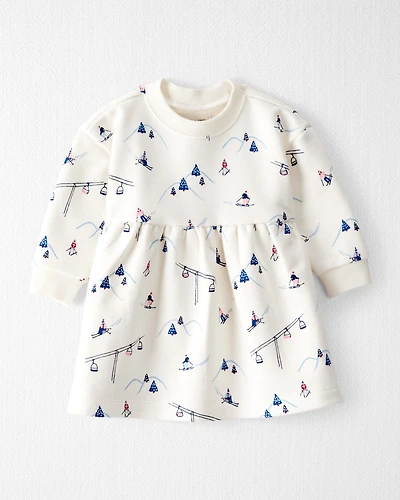Baby Girl French Terry Dress Made with Organic Cotton in Snowy Slopes Print