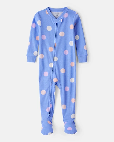 Toddler Girl Smiley Face 100% Cotton Long-Sleeve Snug Fit 1-Piece Pajamas - Blue